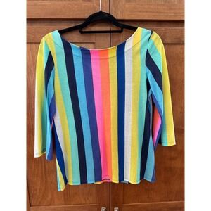 Lilly Pulitzer Etta V-Back Top in Multi Stripe Pima Cotton Size Small Blouse